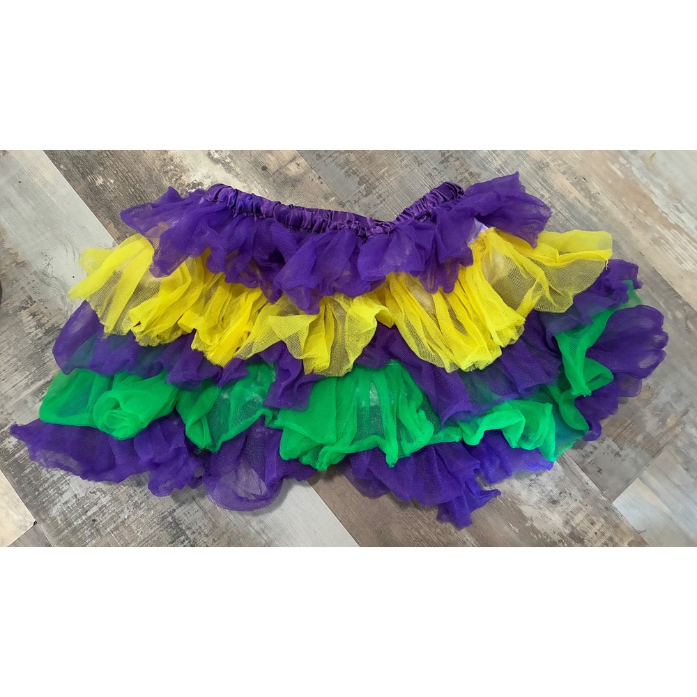 S&G Tulle Layered Ruffle Tutu Skirt Purple Yellow Green Mardi Gras